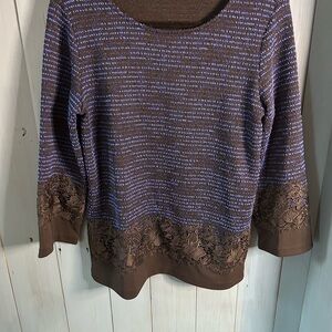 Karl Lagerfeld Black and Blue Cowl Neck Sweater | Size Small